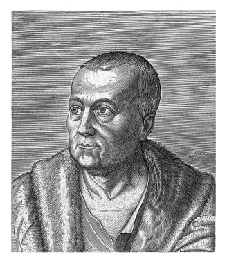 Gaimpietro Valeriano 'nun Portresi, Philips Galle, 1587 - 1606 Gaimpietro Valeriano Portresi, İtalyan şair. Sola kır. Baskının Latince bir başlığı var ve bir dizi ünlü bilim adamının bir parçası..