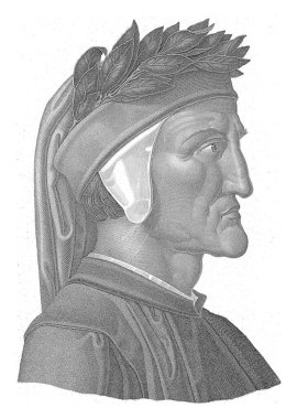 Dante Alighieri 'nin portresi, Giacinto Maina, Agostino Comerio' dan sonra, Raphael 'den sonra, 1800 - 1899, vintage gravür.