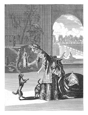 Pieter van den Berge (muhtemelen), 1694 - 1737 Pieter van den Berge 'den sonra bir kız bebekleri ve evcil hayvanlarıyla oynar. Önünde arka ayakları üzerinde bir köpek var, bir kedi eteklerinin etrafında sinsice dolaşıyor..