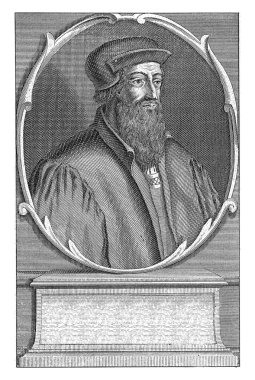 John Wyclif 'in portresi, Adolf van der Laan, 1694 - 1755 İngiliz teolog John Wyclif' in sağındaki Oval Ofiste portre baskını, başlık.