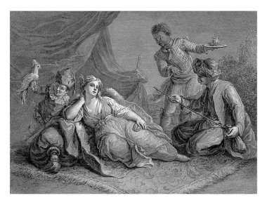 Francesco del Pedro, 1750-1806 yılları arasında Voltaire 'in Zaire oyunundan Francesco Maggiotto' dan esinlenilmiştir. Bir kadın dışarıda bir kilimin üzerinde yatıyor..