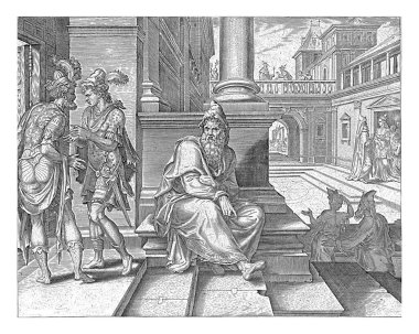 Mordechai, Maarten van Heemskerck 'ten sonra Kral Ahasuerus Philips Galle' e yapılan bir saldırıyı engelledi. 1564 Mordechai yanlışlıkla kralın iki korumasının nasıl bir saldırı planladığını duydu..