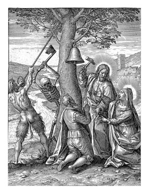 Mary Supplication için arabuluculuk yapıyor, Hieronymus Wierix, Hendrik van Balen 'den sonra, 1563 - 1619' dan önce bir adam Meryem ve İsa önünde diz çöküp dua ediyor..