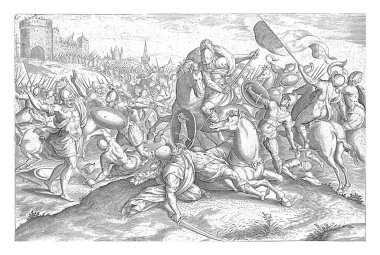 Uria 'nın ölümü (I. Johann Sadeler) (atfedilen), Marten van Cleve' den (I) sonra, 1596 - 1643 Uria, Kral Davud 'un emriyle savaşın en tehlikeli yerinin önüne yerleştirildi..