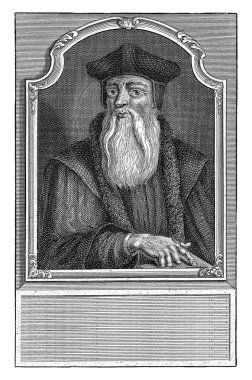 Thomas Cranmer 'ın portresi, Adolf van der Laan, 1694 - 1755 Başpiskopos Thomas Cranmer' ın ön kapısından portre büstü, bereli ve kürk yakalı.