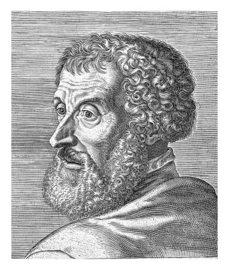 Cornelis Grapheus 'un portresi, Antwerp' in katibi ve hümanist. Sola kır. Numaralı C4. Baskının Latince bir başlığı var ve ünlü Avrupalı alimler tarafından yazılmış bir serinin bir parçası..