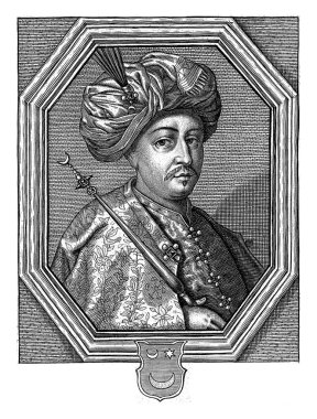 Osmanlı İmparatorluğu 4. Sultan Mehmet 'i Cornelis Meyssens' in portresi, 1650 - 1693 Mehmet 'in portresi, Osmanlı İmparatorluğu Sultanı, elinde bir asa tutuyordu..