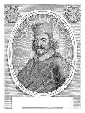 Cardinal Carlo Roberti 'nin portresi, Albertus Clouwet, Hieronymus de Rubeis' den sonra, 1673 - 1679 Cardinal Carlo Roberti 'nin oval çerçevesinde portresi. Sola kır..