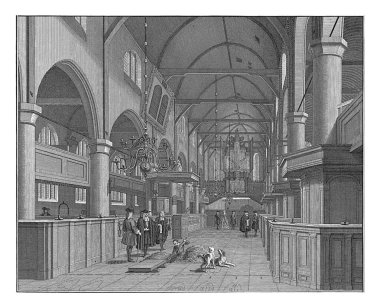 Amsterdam 'daki Waalse Kilisesi' nin iç mekanı, organa doğru Jan Caspar Philips, Cornelis Pronk 'tan sonra, 1736 - 1759 Amsterdam Waalse Kilisesi' nin iç mekanı, organa doğru görüldü..