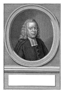 Rutger Schutte 'nin portresi, Jacob Houbraken, Pieter Frederik de la Croix' dan sonra, 1776 Rutger Schutte 'nin sağında bir oval oda..