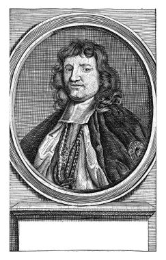 Gilbert Burnet 'in portresi, Jan Lamsvelt, 1684 - 1743 Salisbury Piskoposu Gilbert Burnet' in solundaki portre büstü, yalın başlı..