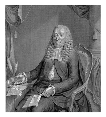 Hendrik Hooft Danielsz 'in portresi., Noach van der Meer (II), 1787 Amsterdam belediye başkanı Hendrik Hooft Danielsz' in portresi, elinde bir mektupla bir masada oturuyordu..