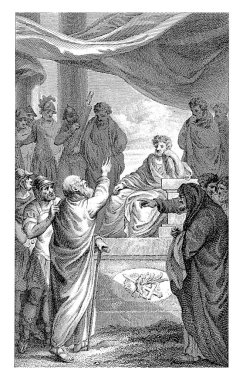 Kral kelebeği Reinier Vinkeles (I) ile konuşan yaşlı adam, 1751 - 1816, eski gravür.