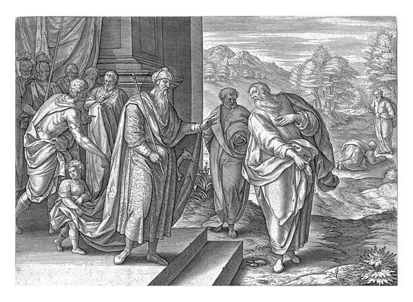 Elijah speaks a second time with King Ahab, Jan Snellinck (I), 1643 The prophet Elijah was brought to the king by Obadiah, steward of King Ahab;