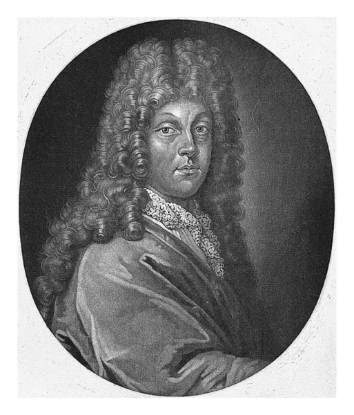 尼古拉斯 克里斯托夫 隆克的肖像 Pieter Schenk 1670 1713年外交家尼古拉斯 克里斯托夫 他戴着长长的卷曲假发和花边领子 — 图库照片