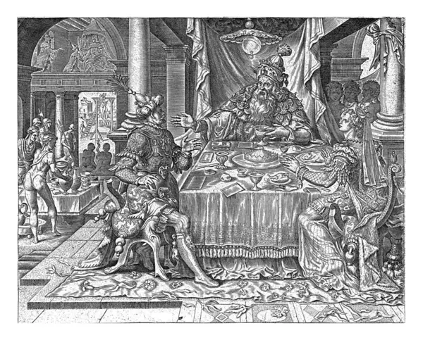 Ahasuerus Haman Guests Ester Philips Galle Maarten Van Heemskerck 1564 — Stock Photo, Image
