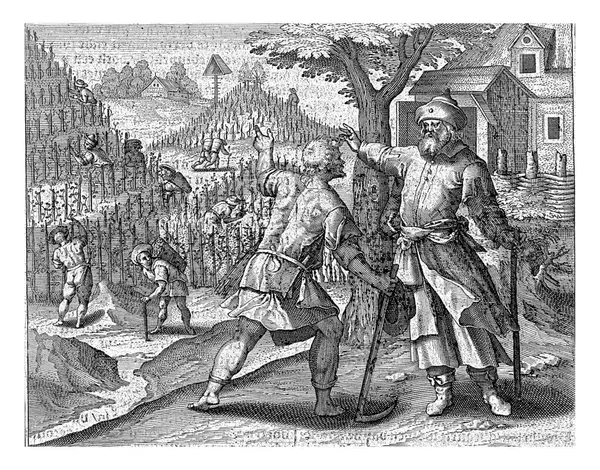 Parable Workers Vineyard Jan Collaert Maerten Vos 1597 Scene Story — Stock Photo, Image