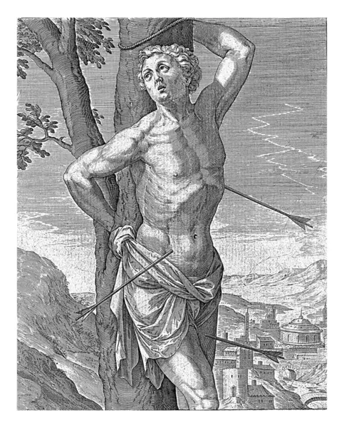 Sebastian Antonie Wierix Hieronymus Wierix 1565 1604 Saint Sebastian Tied — Stock Photo, Image