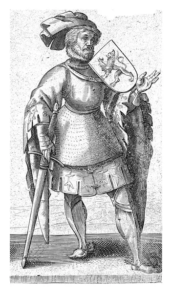 ディルク7世の肖像画 オランダ伯アデリアン マッサム 1620年のディルク7世肖像画 オランダ伯爵 肩にオランダの紋章と剣の装甲に立っている — ストック写真