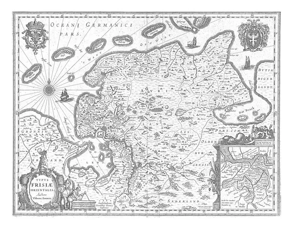 Mapa Fryzji Wschodniej Evert Simonsz Hamersvelt 1618 1665 Mapa Fryzji — Zdjęcie stockowe