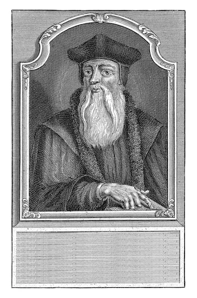 Thomas Cranmer 'ın portresi, Adolf van der Laan, 1694 - 1755 Başpiskopos Thomas Cranmer' ın ön kapısından portre büstü, bereli ve kürk yakalı.