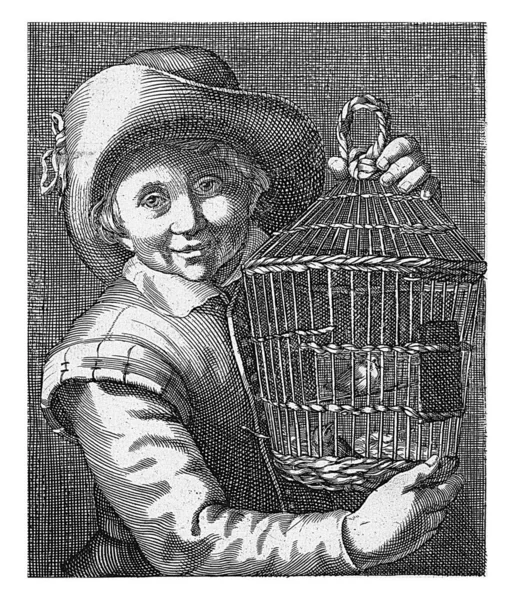 Junge Mit Vogelkäfig Cornelis Bloemaert Nach Hendrick Bloemaert 1625 1675 — Stockfoto