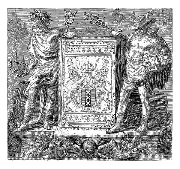 マーキュリーとネプチューンとの商標とアムステルダムの国章 ヨハネス アーノルドス ボランド 匿名の後 1860 1900 — ストック写真