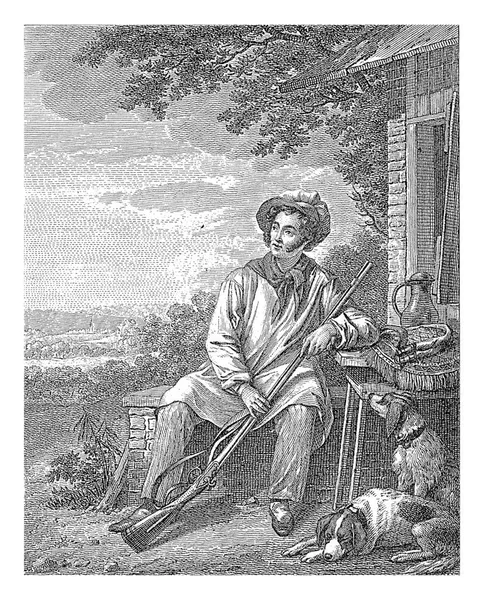 Hunter Resting Two Dogs Home Johannes Christiaan Bendorp George Gillis — Stock Photo, Image
