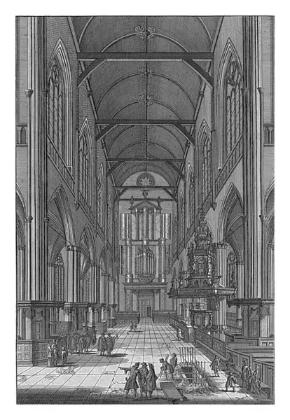 Amsterdam Yeni Kilisesi 'nin iç kısımları, Jan Goeree, 1680 - 1731 Amsterdam Yeni Kilisesi' nin iç kısımları, batıya, org ve kürsüye bakar. Ön planda bir mezar kazıyor..