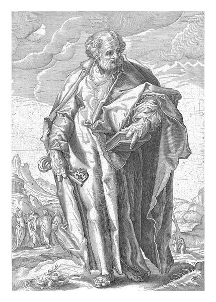 Petrus Anonymní Hendrickovi Goltziovi 1589 1625 Petrus Stojí Hornaté Krajině — Stock fotografie