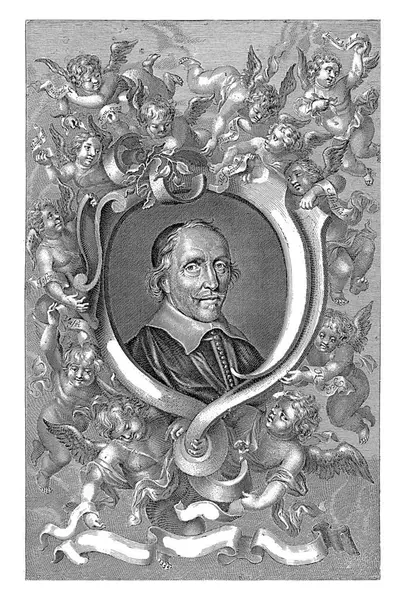 Portrét Spisovatele Básníka Jacoba Kočky Ornamentálním Rámu Obklopený Nesený Puttim — Stock fotografie