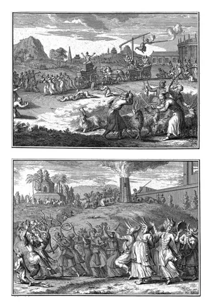 印度宗教习俗的代表 Bernard Picart 讲习班 1723年 载有印度两种宗教习俗的介绍 — 图库照片#