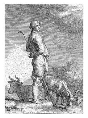 İlkbahar, Frederick Bloemaert, Abraham Bloemaert 'ten sonra, 1632 - 1670 Bir çoban dinlenen ve otlayan sürüsünün ortasında duruyor..