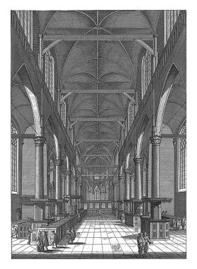 Amsterdam 'daki Oude Kerk' ün iç kesiminde, doğuya bakan Jan Goeree, 1680 - 1731 Amsterdam 'daki Oude Kerk korosunun iç kesimi. Kiliseye gidenler ön tarafta..