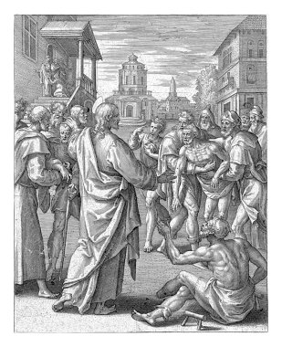 İsa bir kuzuyu ve kör bir adamı iyileştirir, Adriaen Collaert, Maerten de Vos 'tan sonra, 1583 - 1588 İsa kör bir adamı iyileştirdi ve felçli bir adamı iyileştirdi (Matthew 9: 1-8)).