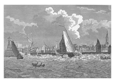 Enkhuizen Limanı, Antonio Suntach (muhtemelen), Dirk de Jong 'dan sonra, 1754 - 1828, vintage gravür.