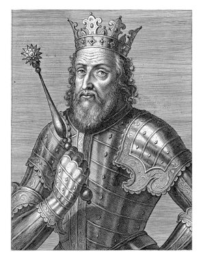 Portekiz Kralı IV. Alfons 'un portresi, Cornelis Galle (I), 1621, eski oyma..