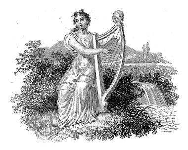 Şelalede arplı bir kadın, Philippus Velijn, Haatje Pieters Oosterhuis 'den sonra, 1835' te bir şelalede arp çalan kadın..
