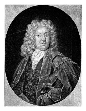 Johann Samuel Stryk 'in portresi, Pieter Schenk (I), Samuel Blaettner' den (I) sonra, 1670 - 1713 Alman hukukçu ve hukuk profesörü Johann Samuel Stryk. Yelek ve peruk takıyor..