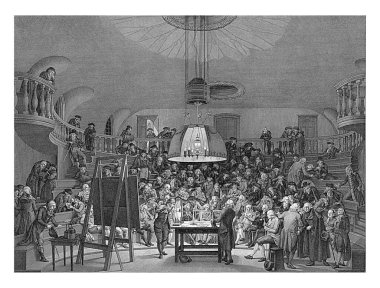 Felix Meritis Fizik Odası, 1789, Reinier Vinkeles (I), Jacques Kuyper 'dan sonra, Pieter Barbiers (I)' den sonra, 1801 yılında Fizik Odası 'ndaki elektrikli makinenin tanıtımı.