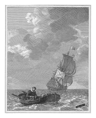 Filippus Velijn, 1830 'da Johannes Hermanus Koekkoek' in ardından arka planda bir yelkenli gemisiyle açık denizde kürek çeken bir adam..