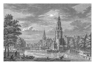 Amsterdam 'daki Montelbaanstoren manzarası, Simon Fokke, 1760 - 1783 Montelbaanstoren manzarası, Amsterdam' daki Oudeschans, güneybatıya bakıyor..