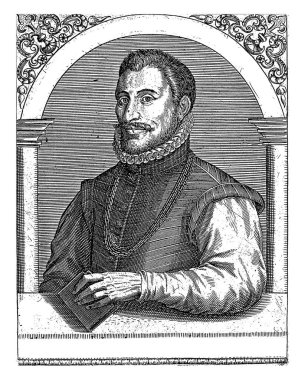 Portrait of Janus Dousa, Robert Boissard, 1597 - c. 1599, vintage engraved. clipart