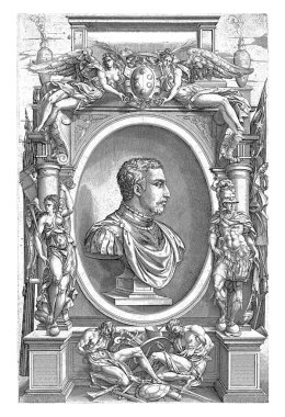 Giovanni de 'Medici' nin portresi, Enea Vico, 1550 Giovanni de 'Medici portresi, süslü bir mimari çerçeveyle çerçevelenmiş..