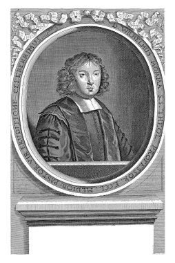 Wilhelmus Momma 'nın portresi, Joannes de Jongh, 1677 - 1684 İlahiyatçı Wilhelmus Momma' nın büstü. Portre oval çerçevede çerçevelenmiş..
