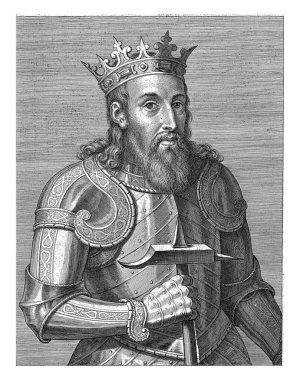 Portekiz Kralı I. Sancho 'nun portresi, Cornelis Galle (I), 1621, eski oyma..