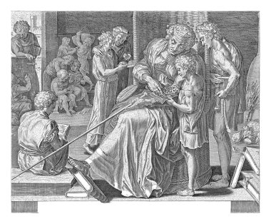 Gramer (Konuşma Sanatı), Cornelis Cort, Frans Floris 'in (I) ardından, 1633 - 1676 yılları arasında öğrencileri arasında yaşlı bir öğretmen olarak oturmuştur. Sınıfta farklı yaşlarda öğrenciler var..