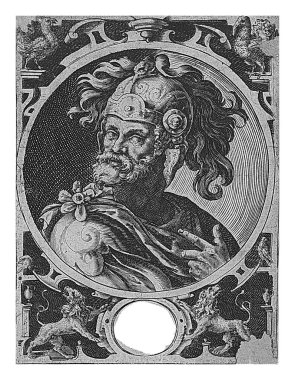 Judas (Maccabean), Maccabean 'in dokuz kahramanından biri, Crispijn van de Passe (I), 1574 - 1637 Yahudi kahraman Kral Judas the Maccabean. Altında adının yazılı olduğu bir kartuşla bir madalyonun içinde basılmış..