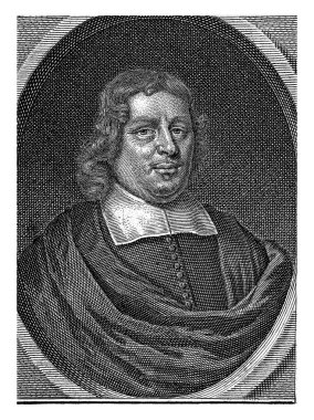 Laurentius Homma 'nın portresi, Christiaan Hagen, 1681-1695 arasında veya sonrasında papaz Laurentius Homma' nın sağında altı mısralık bir şiirle.