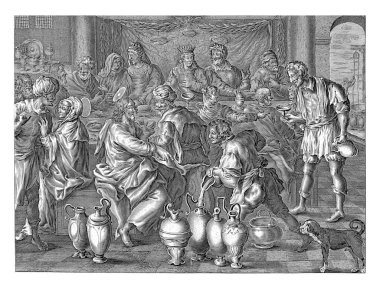 Cana 'da düğün, anonim, Adriaen Collaert' ten sonra Maerten de Vos 'tan sonra, 1679 - 1702 Cana' daki düğünde, İsa altı kavanozun suyla doldurulmasını emretti..